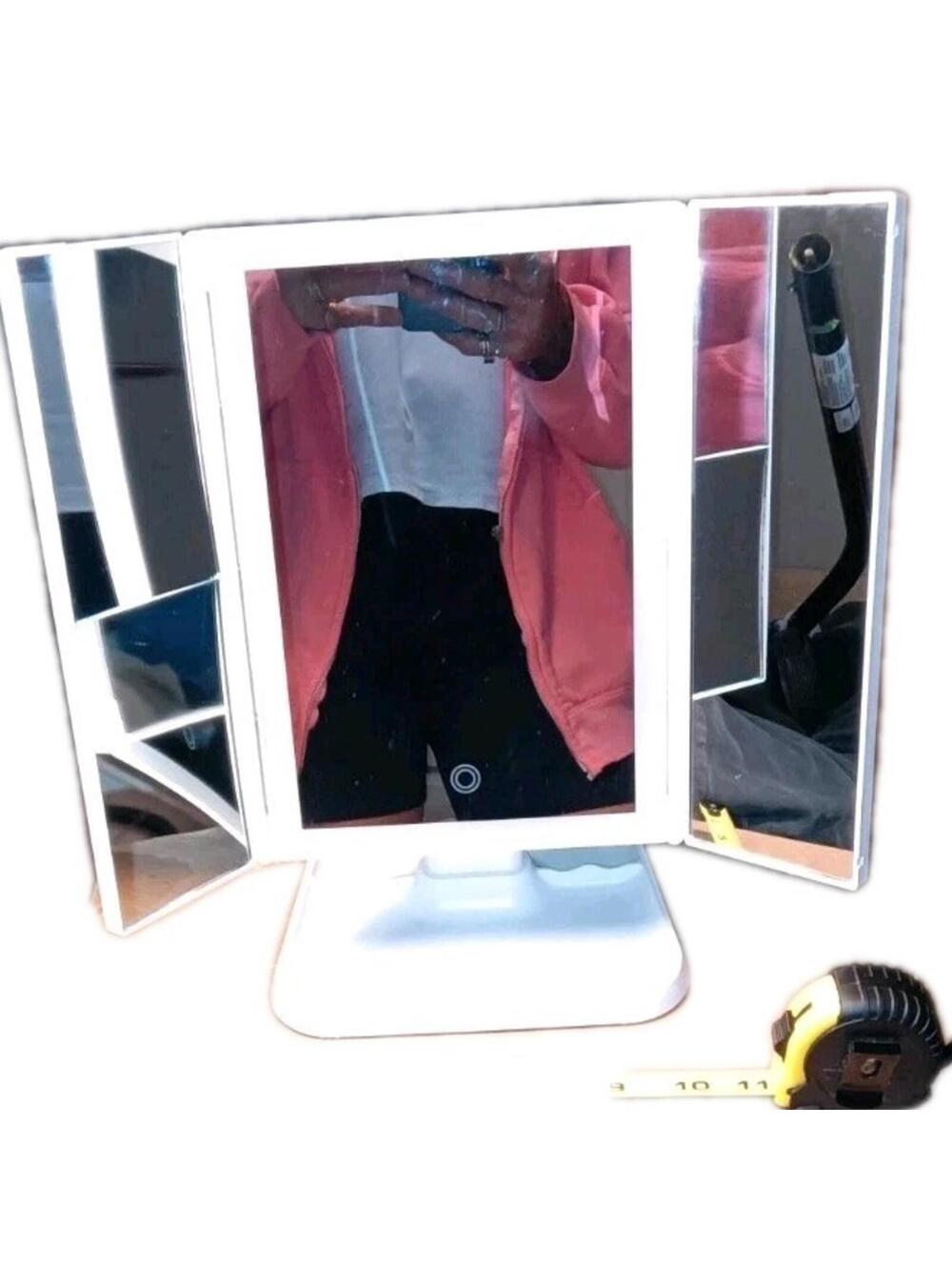 Trifold Lighted Makeup Vanity Mirror with LED light strips magnifi Portable